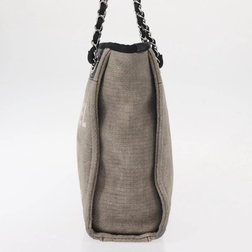 CHANEL Deauville line Chain Tote Bag Canvas Gray Silver - Picture 5 of 16